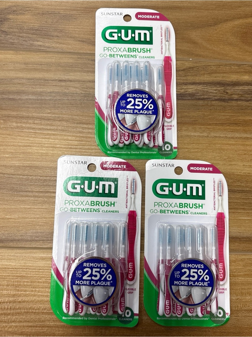 Lot Of 3 GUM 3612 Proxabrush Go-Betweens Moderate Dental Brushes 10 Cleaners NEW
